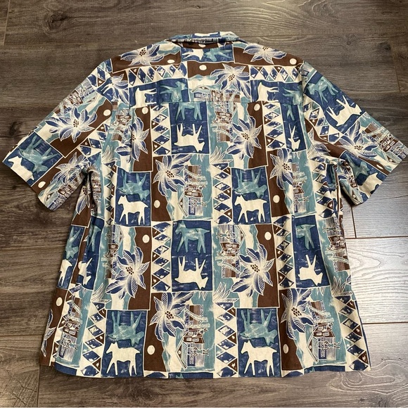 Vintage linen button up shirt African batik print - Picture 2 of 6